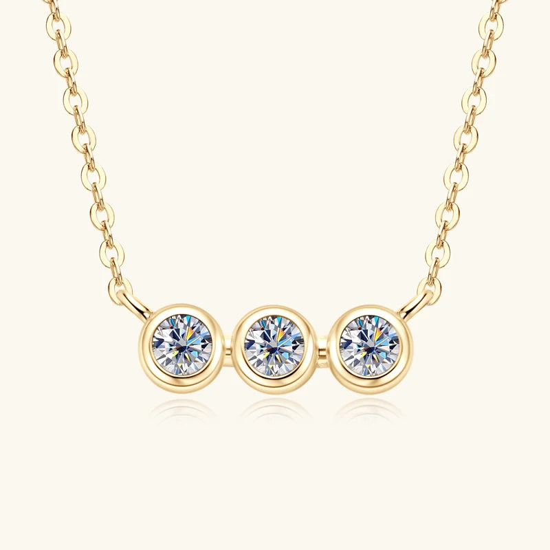 925 Sterling Silver Three-Stone Round Moissanite Necklace Fashionable Link Chain Pendant Necklace Engagement Gift Party Wedding