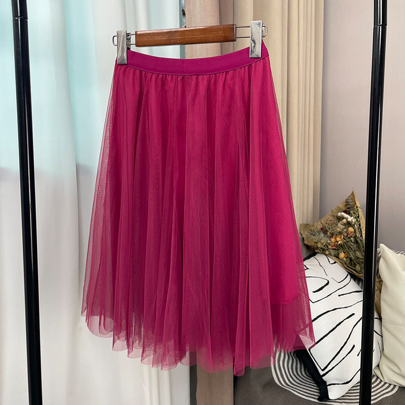 New Style Pleated Skirt, Slimming A-Line Skirt, Women's Spring and Summer Mesh High-Waisted Slim-Fit Elegant Versatile Skirt