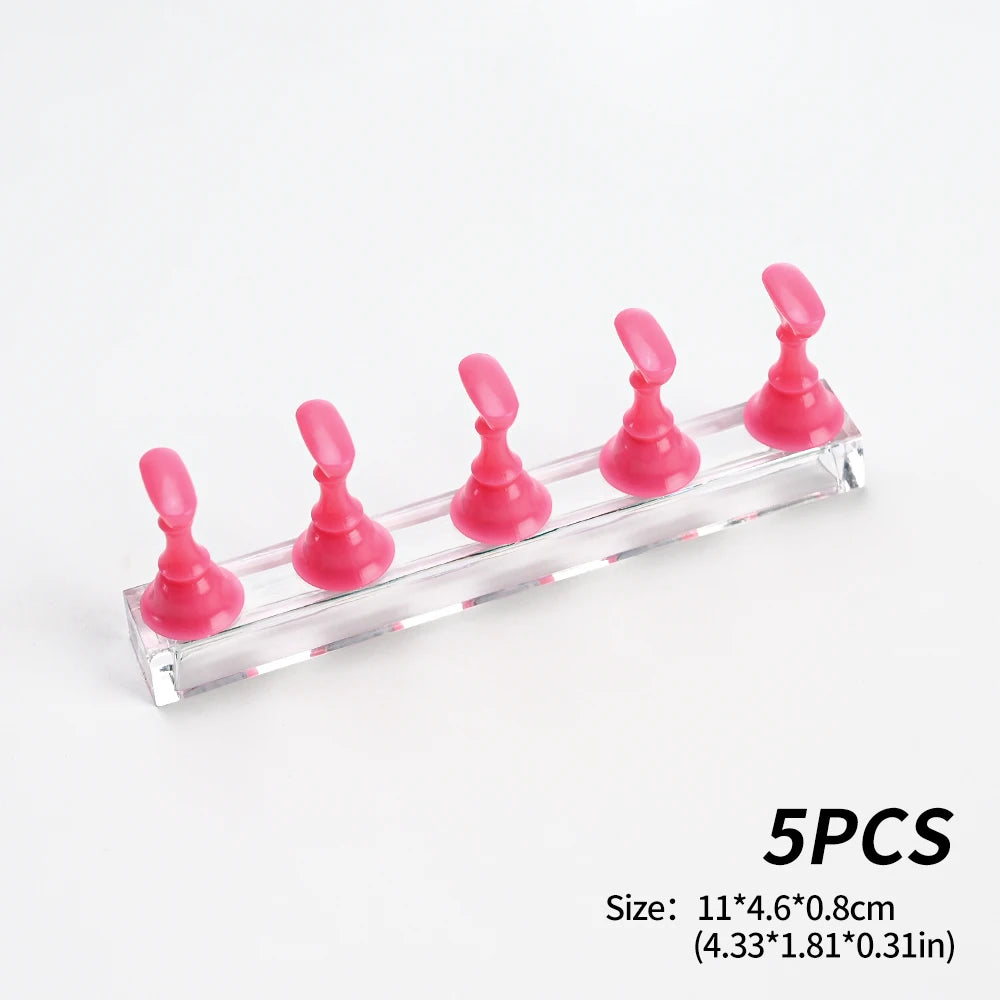 5pcs/set Metallic Pink Magnetic Nail Stand for Nail Practice Painting Display Press-on False Nail Display Holder Practice Tools