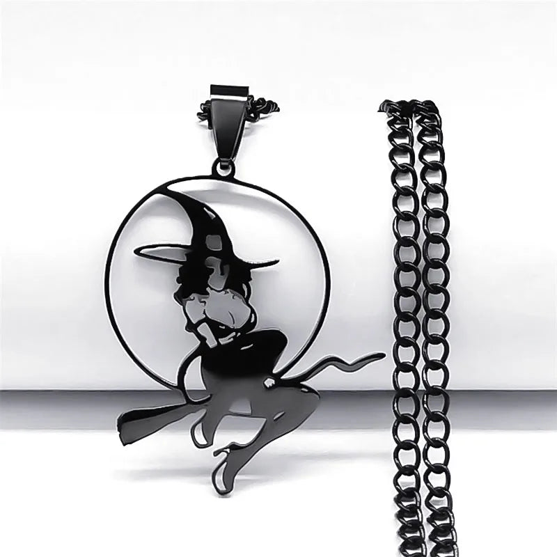 Wicca Witch Stainless Steel Choker Necklace Witchcraft Supplies for Spells Necklace Hollow Pendant for Women Punk Jewelry N4444S