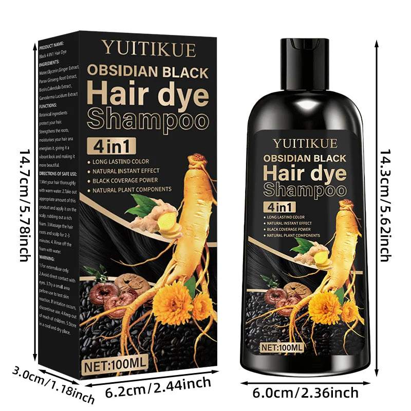 100ml hair dye shampoo, made with natural plant pigments, scalp-friendly, quickly covers gray hair to provide black color