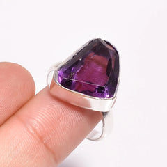 925 Sterling Silver Classic Style Ring Amethyst Fancy Cut Gemstone for Wedding Anniversary Engagement Party Gift Fine Rings