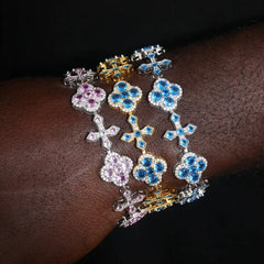 New Design 925 Silver Bracelet Fashion Charming Flower and Cross Bracelet For Women Men VVS D Moissanite Hip Hop Jewelry