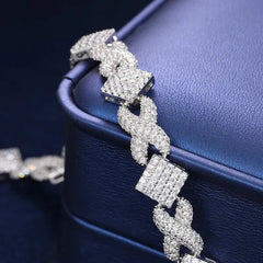 Hip Hop Men Bracelet Iced Out D VVS1 Moissanite 925 Sterling Silver Prong Cuban Link Chain 11mm Infinity Square Symbol Jewelry