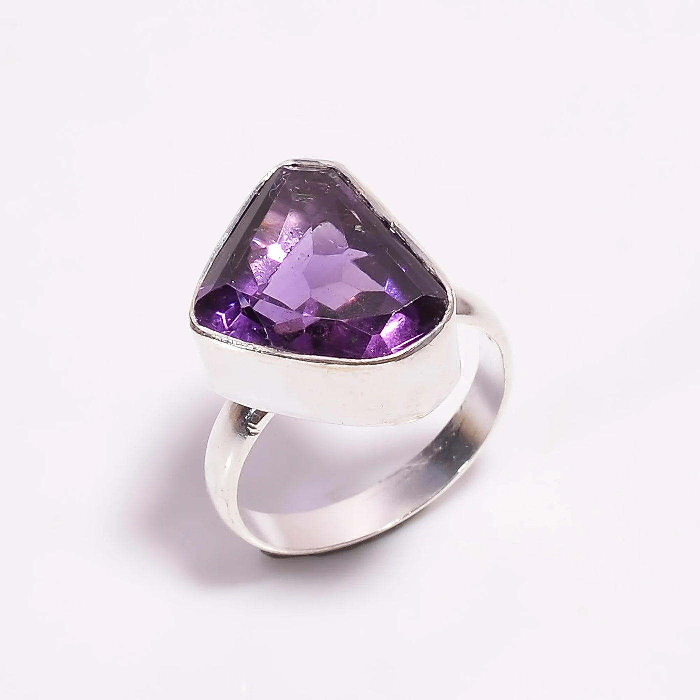 925 Sterling Silver Classic Style Ring Amethyst Fancy Cut Gemstone for Wedding Anniversary Engagement Party Gift Fine Rings