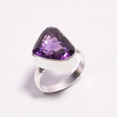 925 Sterling Silver Classic Style Ring Amethyst Fancy Cut Gemstone for Wedding Anniversary Engagement Party Gift Fine Rings