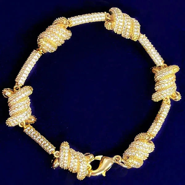 S925 Sterling Silver Micro Paved Candy Knot Link Chain Bracelet Hip Hop Bling Ice Out Rapper Jewelry for Women and Men