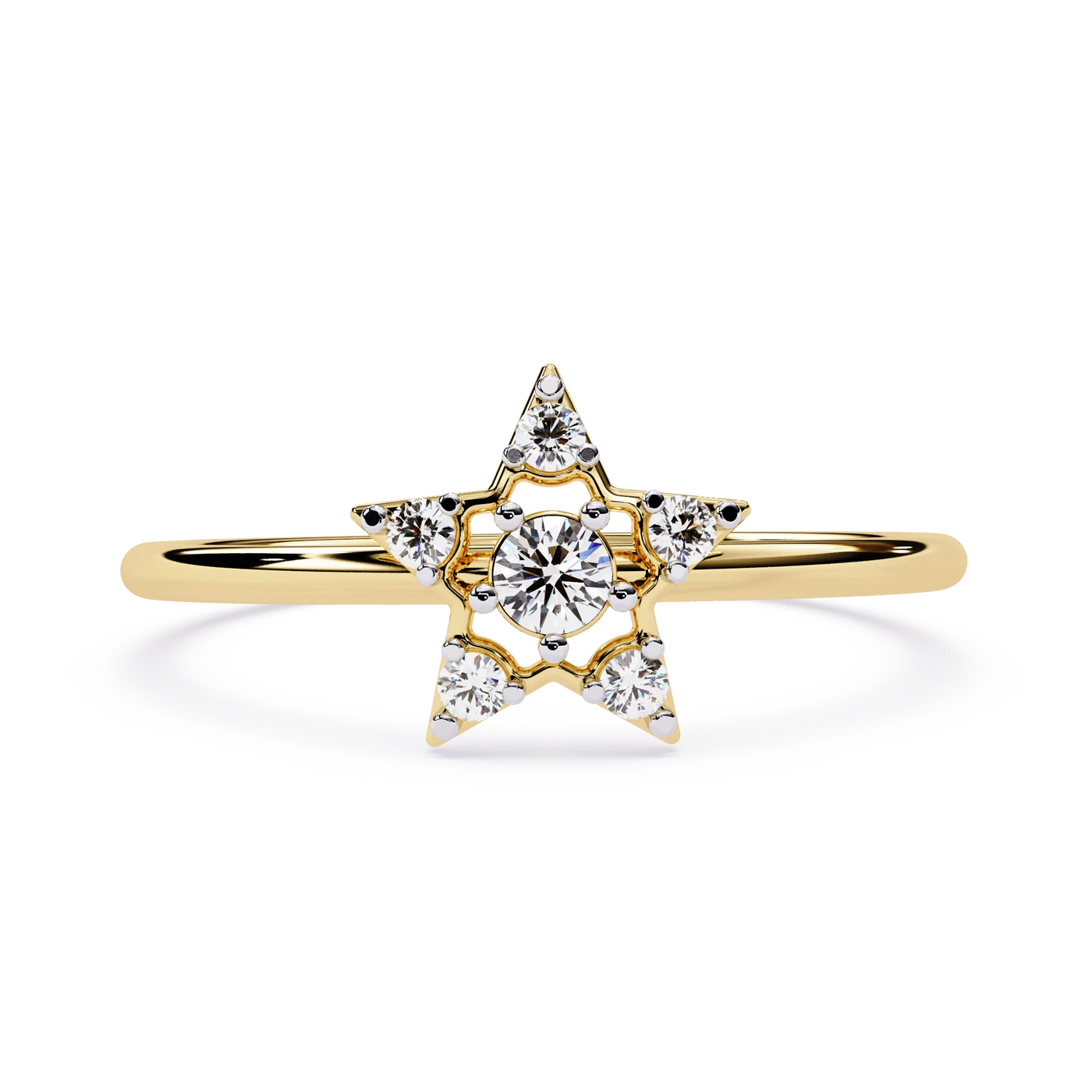 14K Yellow Gold 0.15 Carat Natural Diamond IGI Certified Round Brilliant Cut Dainty Ethnic Style Ring for Women Men Elegant Gift