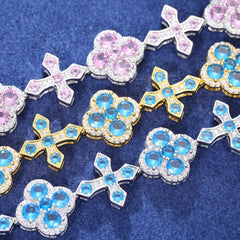 New Design 925 Silver Bracelet Fashion Charming Flower and Cross Bracelet For Women Men VVS D Moissanite Hip Hop Jewelry