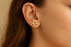Women's Diamond Earrings with Lab Grown Diamonds 14K Solid Gold Bow style Designer Jewelry Butterfly Shape Earrings Gift for Her