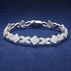 Hip Hop Men Bracelet Iced Out D VVS1 Moissanite 925 Sterling Silver Prong Cuban Link Chain 11mm Infinity Square Symbol Jewelry