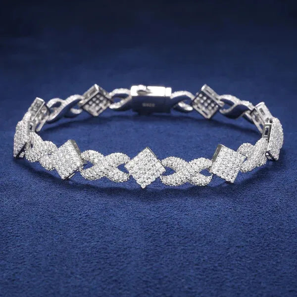 Hip Hop Men Bracelet Iced Out D VVS1 Moissanite 925 Sterling Silver Prong Cuban Link Chain 11mm Infinity Square Symbol Jewelry