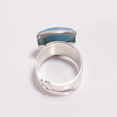 925 Sterling Silver Classic Style Fine Ring with Larimar Gemstone for Wedding Anniversary Engagement or Party Gift