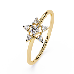 14K Yellow Gold 0.15 Carat Natural Diamond IGI Certified Round Brilliant Cut Dainty Ethnic Style Ring for Women Men Elegant Gift