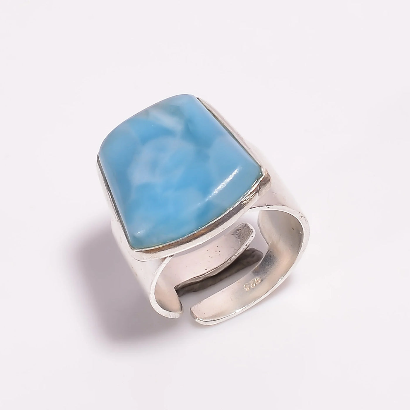 925 Sterling Silver Classic Style Fine Ring with Larimar Gemstone for Wedding Anniversary Engagement or Party Gift