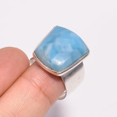 925 Sterling Silver Classic Style Fine Ring with Larimar Gemstone for Wedding Anniversary Engagement or Party Gift