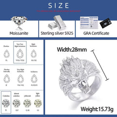 S925 Moissanite Hip Hop Iced Out Fashion Jewelry Dragon Rings For Men Animal Silver King Party Christmas Gift