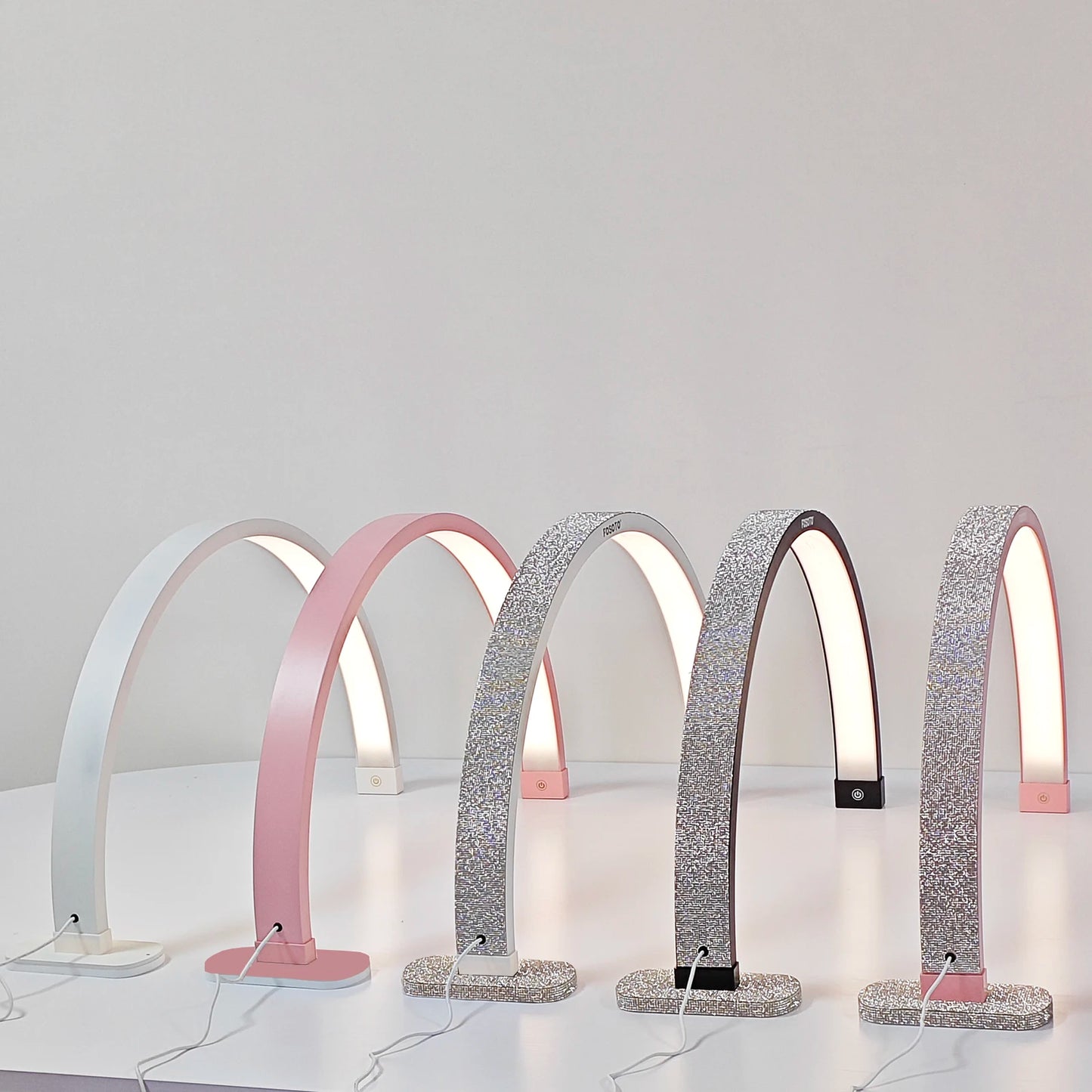 FOSOTO 30inch Arc U-shaped Nail Desk Light Manicure Half Moon Table Light with Rhinestones for Lashes Nail Tattoo Beauty Lamp