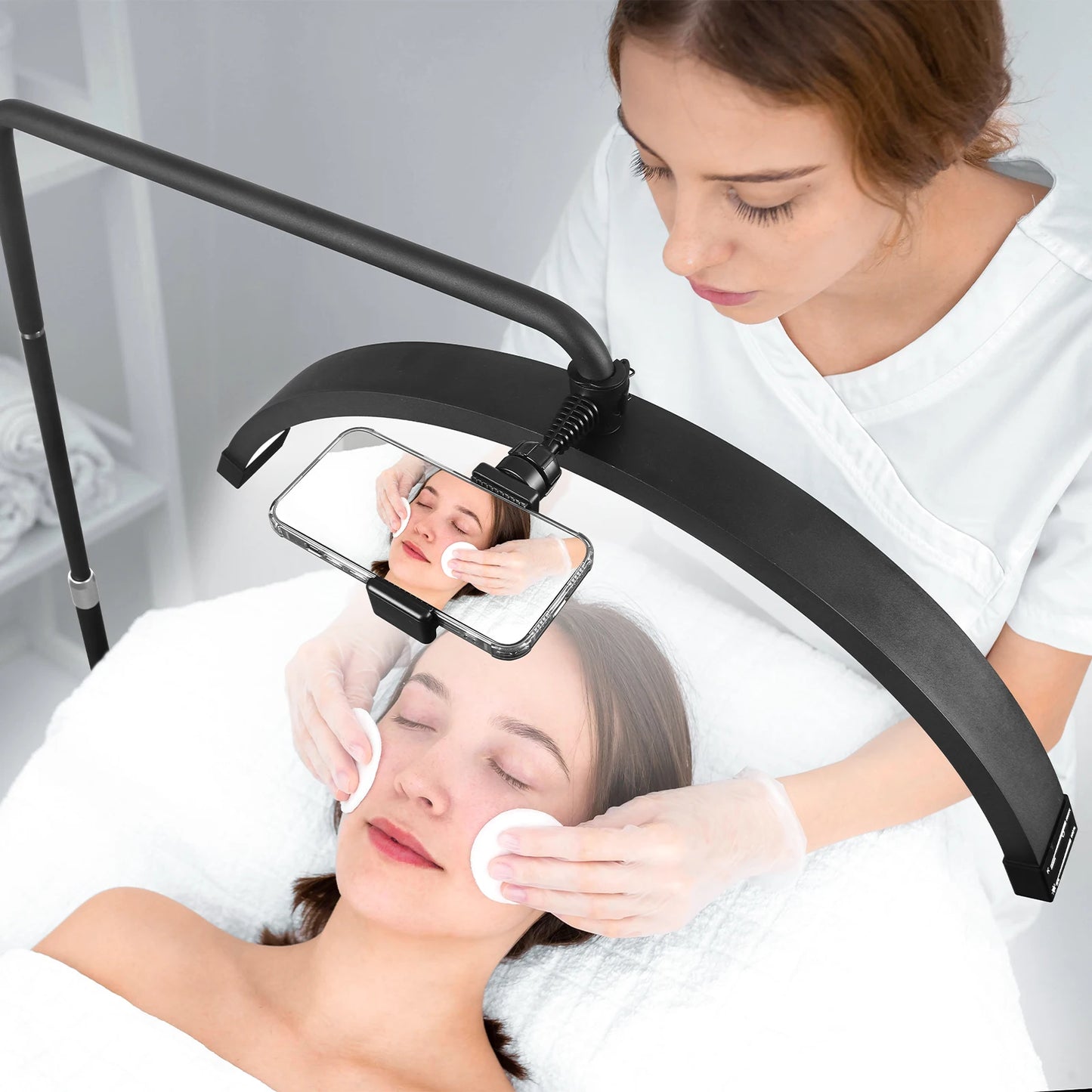 FOSOTO 28-Inch Portable Gold LED Half Moon Lash Light with Lash Tray Magnifying Lamp for Eyelash Beauty Lamp Salon Nail Artist