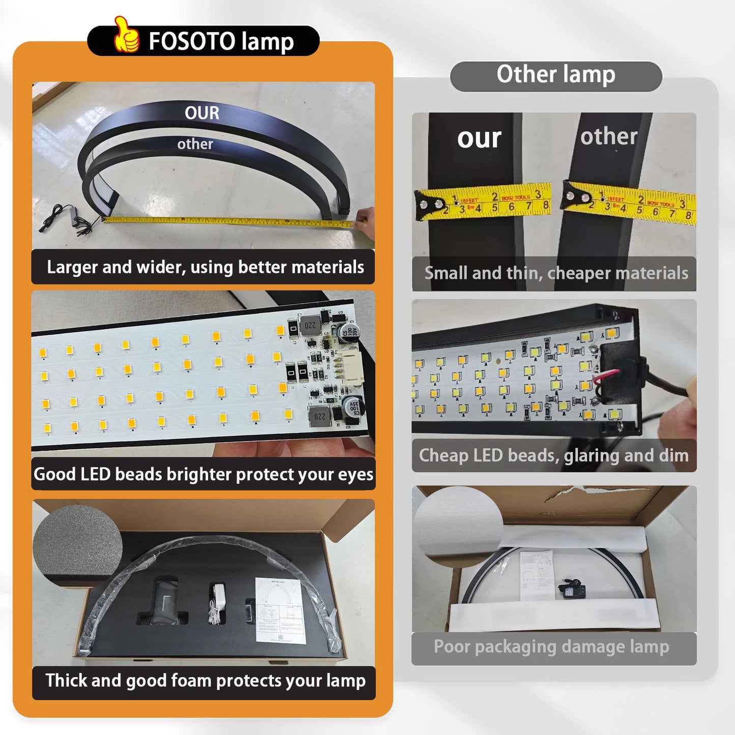 FOSOTO 30inch Arc U-shaped Nail Desk Light Manicure Half Moon Table Light with Rhinestones for Lashes Nail Tattoo Beauty Lamp