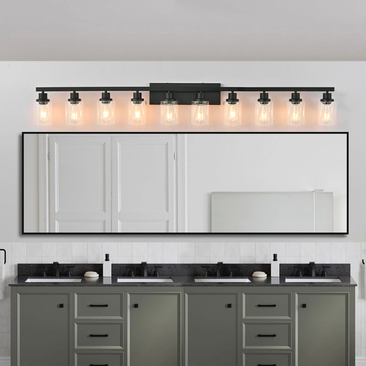 10 Light Bathroom Vanity Lights Over Mirror, 65.4inch Black Vanity Lights Fixtures Matte Black Modern Bathroom Wall Lighting
