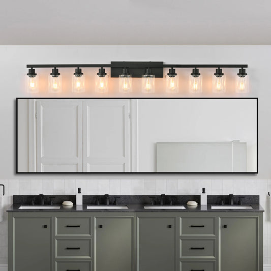 10 Light Bathroom Vanity Lights Over Mirror, 65.4inch Black Vanity Lights Fixtures Matte Black Modern Bathroom Wall Lighting