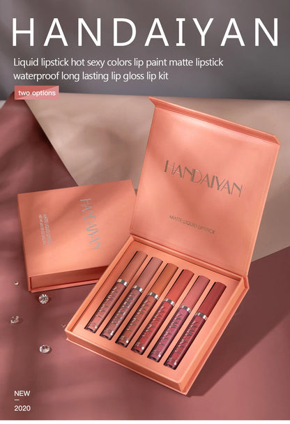 HANDAIYAN Gift 6PC/Set Matte Velvet Lip Gloss Waterproof Long-lasting Liquid Lipstick Cosmetic Beauty Keep 24 Hours Makeup