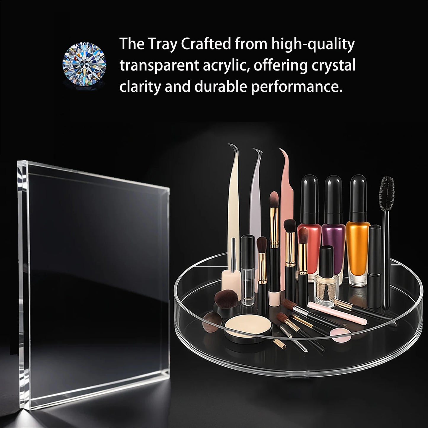 FOSOTO Transparent Acrylic Tray Makeup Brush Holder on Photography Tripod for Half Moon Light Placing Eyebrow Makeup Beauty