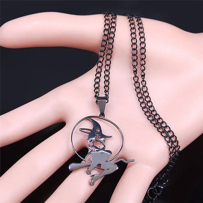 Wicca Witch Stainless Steel Choker Necklace Witchcraft Supplies for Spells Necklace Hollow Pendant for Women Punk Jewelry N4444S