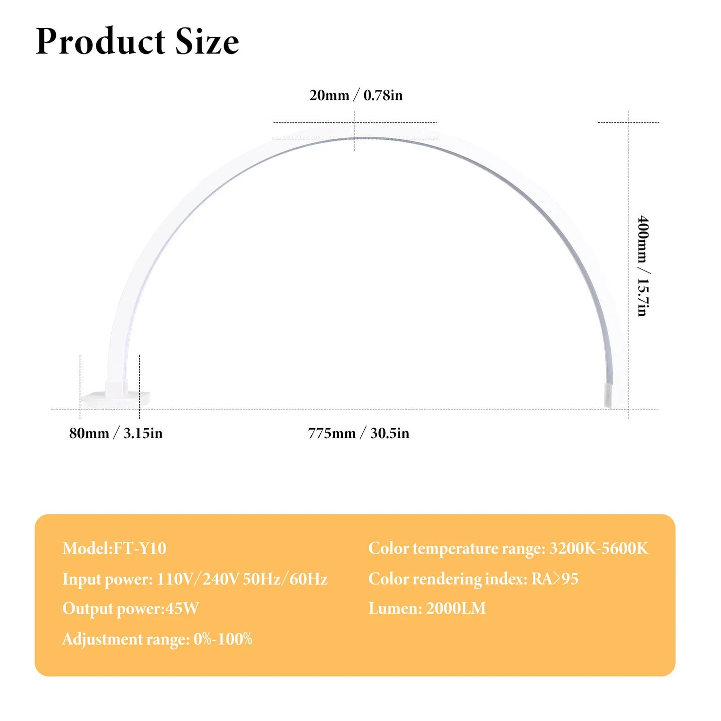 FOSOTO 30inch Arc U-shaped Nail Desk Light Manicure Half Moon Table Light with Rhinestones for Lashes Nail Tattoo Beauty Lamp