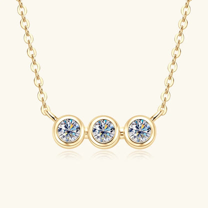 925 Sterling Silver Three-Stone Round Moissanite Necklace Fashionable Link Chain Pendant Necklace Engagement Gift Party Wedding