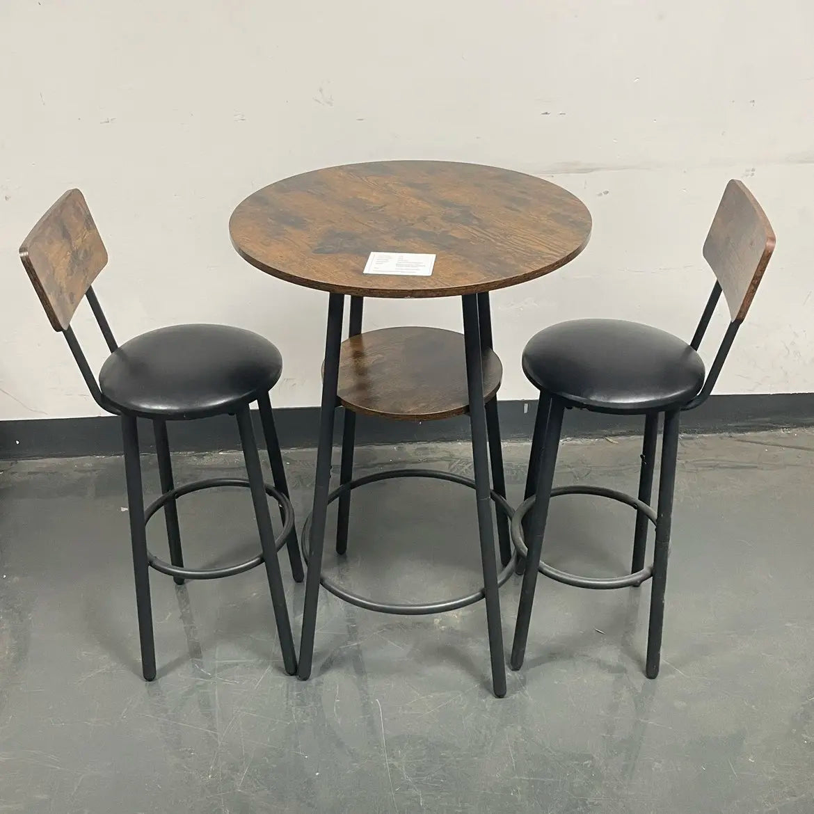 Round Bar Stool Set with Shelf and Backrest Upholstered Rustic Brown 23.62'' W X 23.62'' D X 35.43'' H