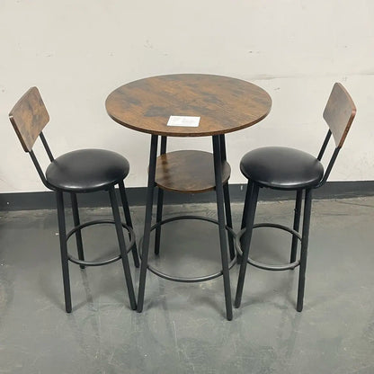 Round Bar Stool Set with Shelf and Backrest Upholstered Rustic Brown 23.62'' W X 23.62'' D X 35.43'' H