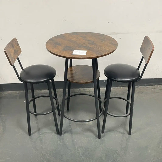 Round Bar Stool Set with Shelf and Backrest Upholstered Rustic Brown 23.62'' W X 23.62'' D X 35.43'' H