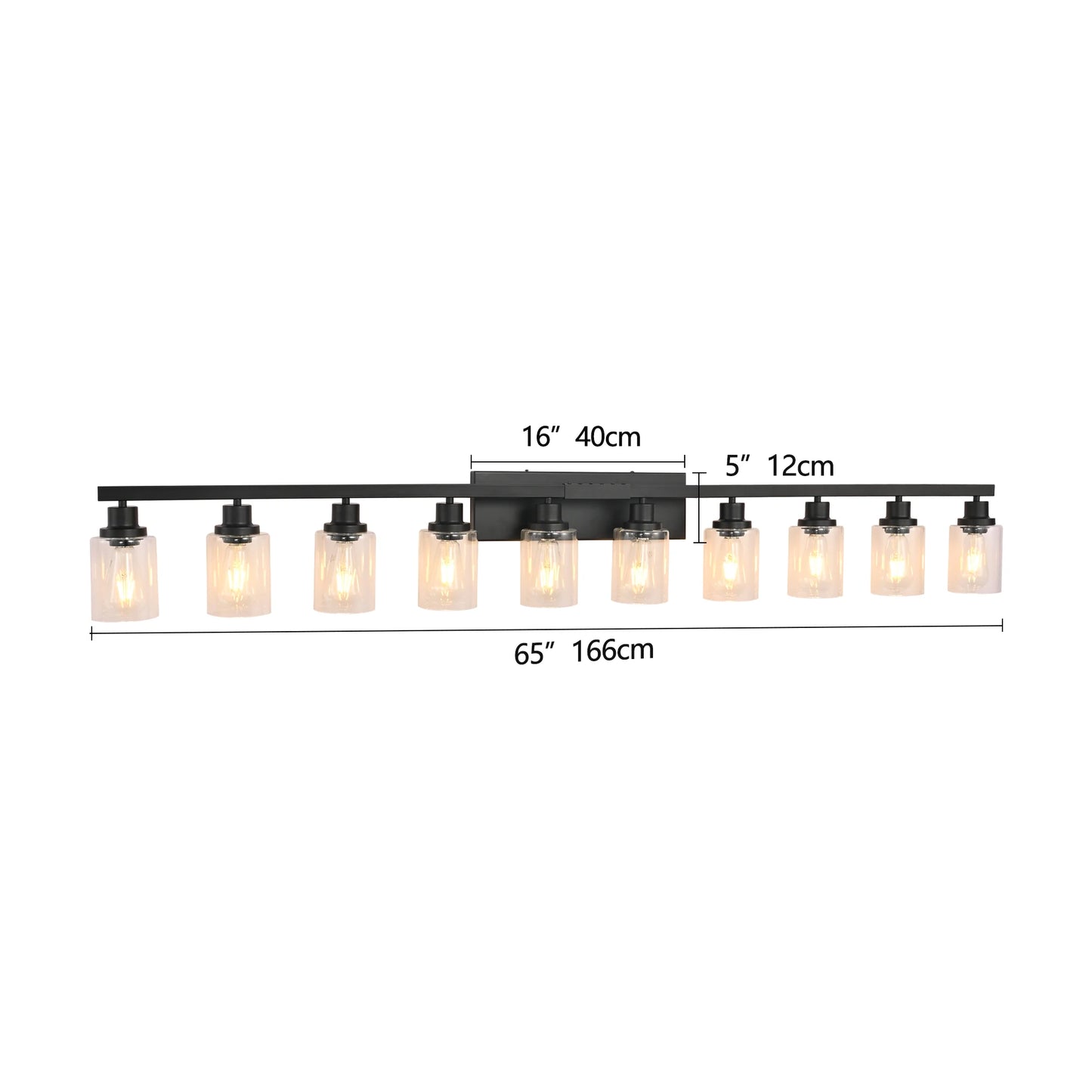 10 Light Bathroom Vanity Lights Over Mirror, 65.4inch Black Vanity Lights Fixtures Matte Black Modern Bathroom Wall Lighting