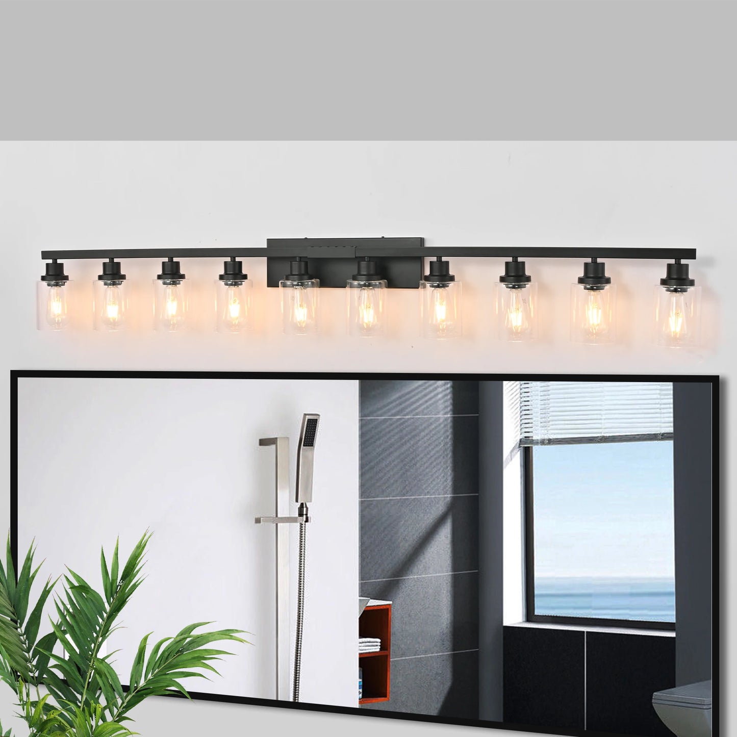 10 Light Bathroom Vanity Lights Over Mirror, 65.4inch Black Vanity Lights Fixtures Matte Black Modern Bathroom Wall Lighting