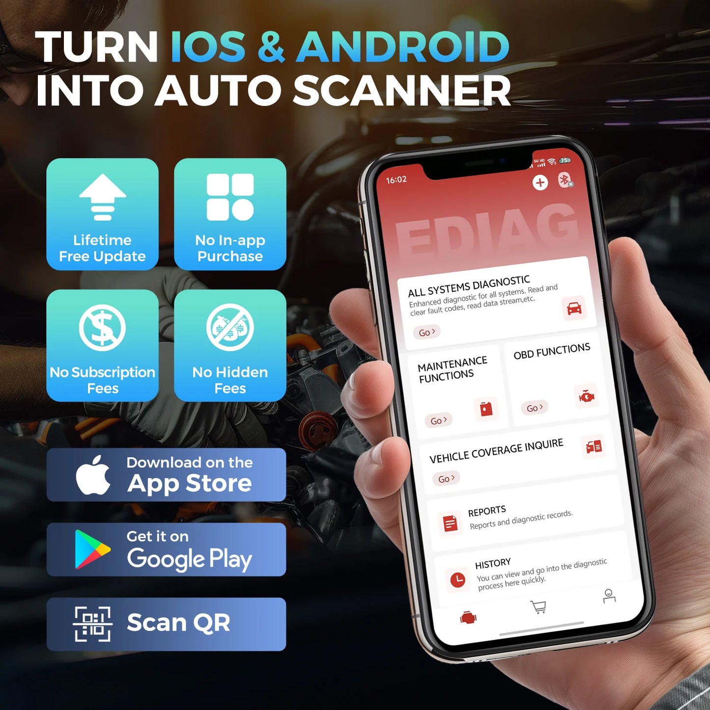 Ediag Elite All System Car Diagnostic Tool Bidirectional Control 15 Service OBD2 Scanner Upgraded Version of Ediag MINI
