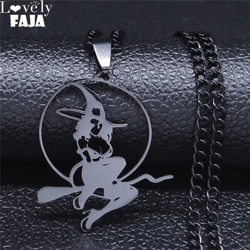 Wicca Witch Stainless Steel Choker Necklace Witchcraft Supplies for Spells Necklace Hollow Pendant for Women Punk Jewelry N4444S