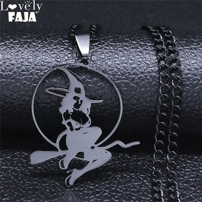 Wicca Witch Stainless Steel Choker Necklace Witchcraft Supplies for Spells Necklace Hollow Pendant for Women Punk Jewelry N4444S