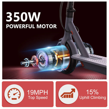 Dual Suspension Folding Electric Scooter for Adults 350W Motor 19/22Mph Speed 21-28 Miles Range 8.5'/10' Tires 21-28 Miles Range