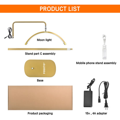 Fosoto Portable Cosmetics Moon Light Lamp for Lashes Half Moon Floor Lamps Lash Bed With Mirror Stand for Beauty Eyelash Lamp