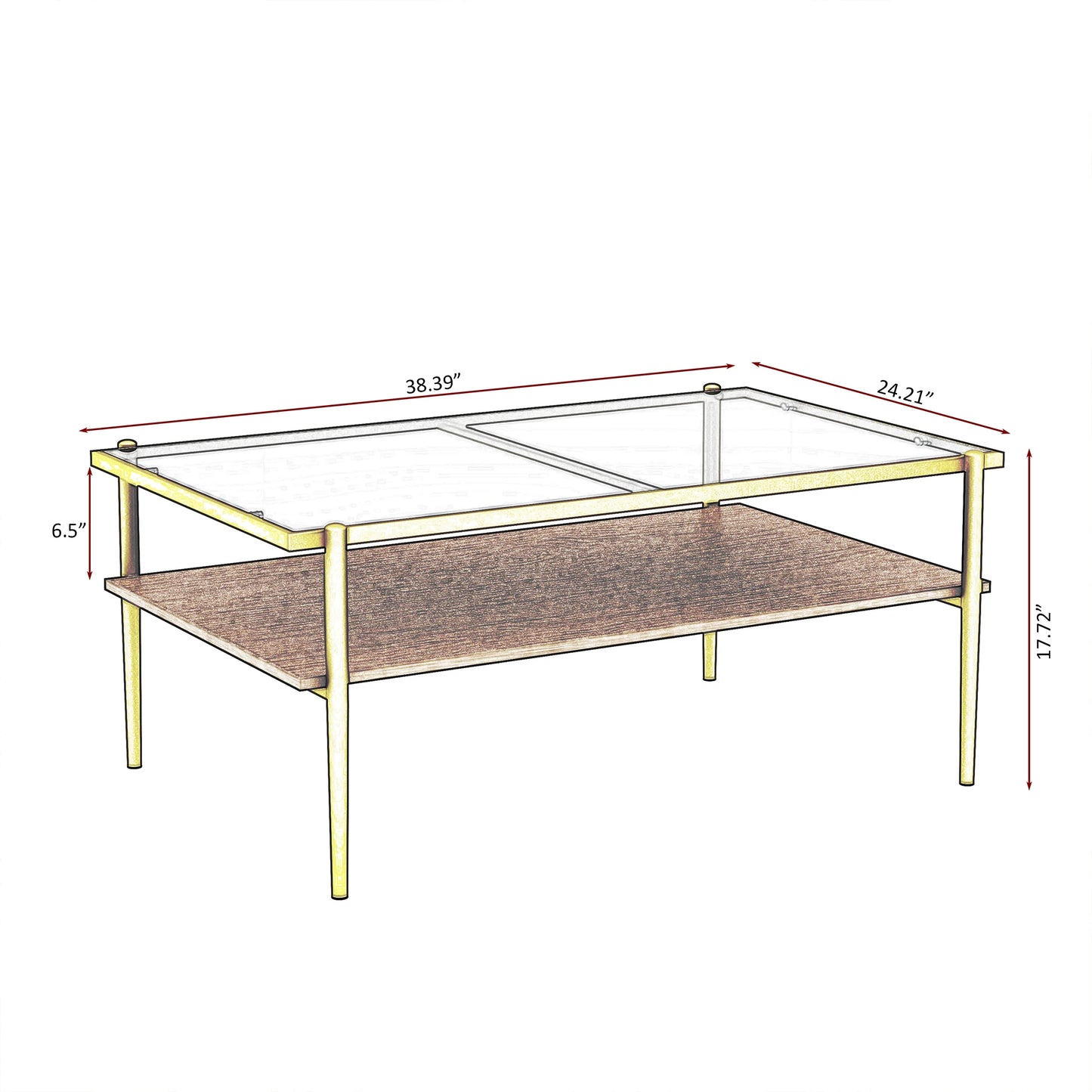 Golden Frame 3 Pieces Glass Coffee Table Set Living Room Coffee Table with Side Tables Set of 3 Drop Shipping Products