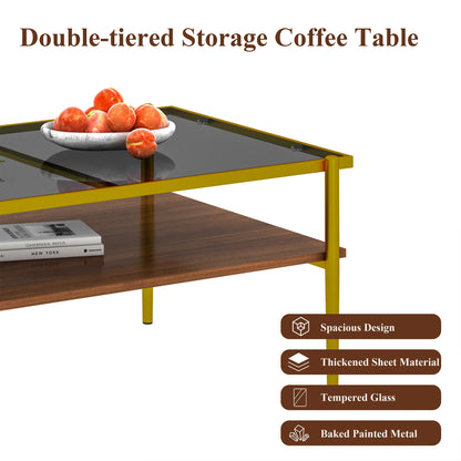 Golden Frame 3 Pieces Glass Coffee Table Set Living Room Coffee Table with Side Tables Set of 3 Drop Shipping Products