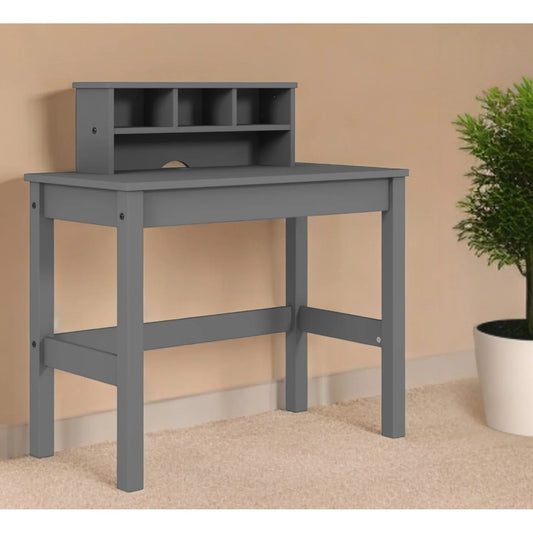 HMS 35 Gray Writing Desk Simple Design Foldable Portable Wooden Computer Table with Bookshelf Shelf for Home Office Hotel Use