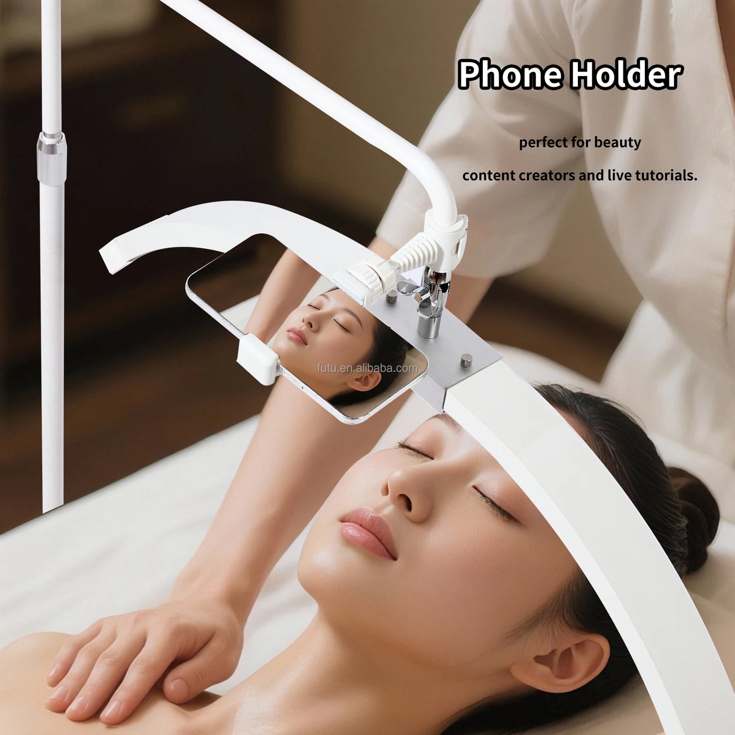Fosoto Portable Cosmetics Moon Light Lamp for Lashes Half Moon Floor Lamps Lash Bed With Phone Holder for Beauty Eyelash Lamp