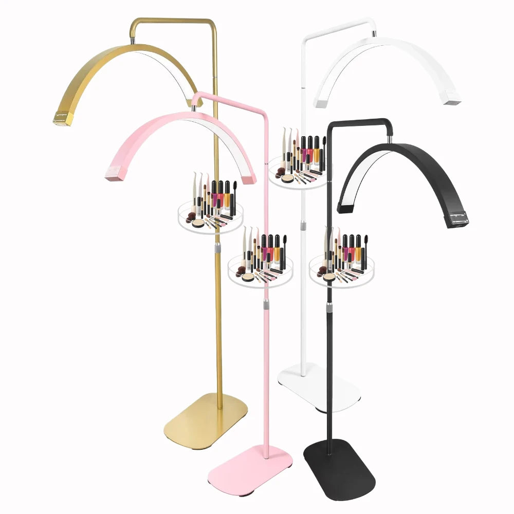 FOSOTO 28-Inch Portable Gold LED Half Moon Lash Light with Lash Tray Magnifying Lamp for Eyelash Beauty Lamp Salon Nail Artist