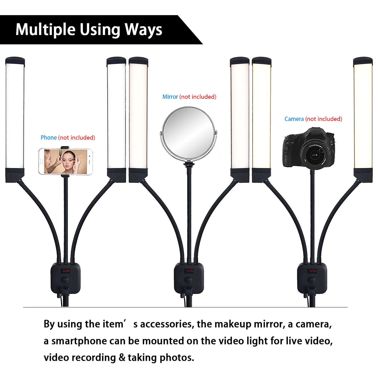 FOSOTO Professional Double Arms Fill Light Beauty Lamp Studio Light with Phone Holder for Makeup Eyelash Tiktok YouTube Vlog