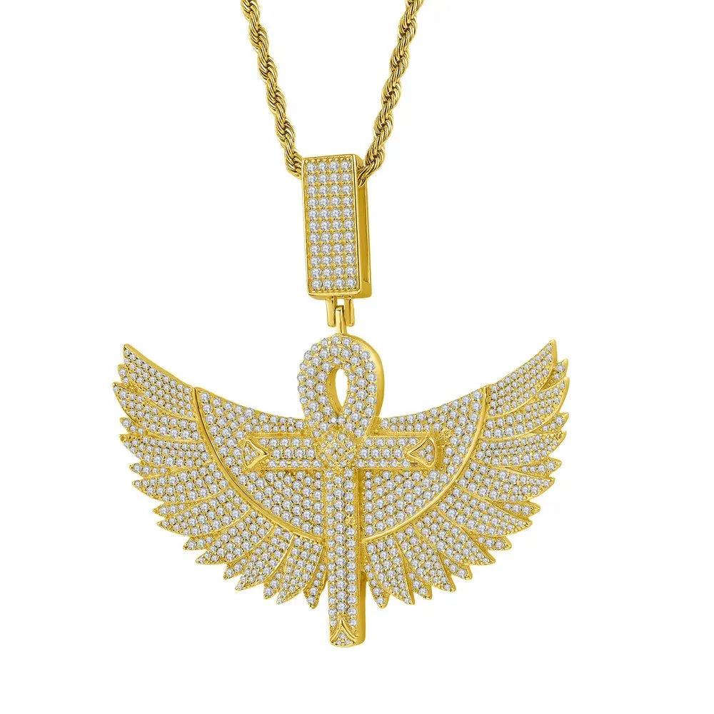 925 Sterling Silver Gold Plated Trendy Angel Wings Moissanite Pendant Jewelry  Iced Out Pave Luxury Hip Hop Men Necklace
