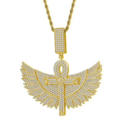 925 Sterling Silver Gold Plated Trendy Angel Wings Moissanite Pendant Jewelry  Iced Out Pave Luxury Hip Hop Men Necklace
