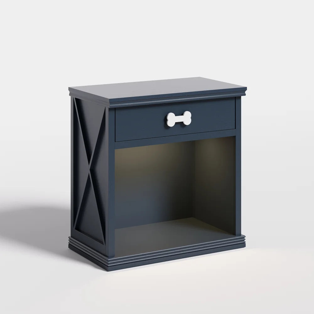 Vintage Small Storage Cabinet with Led Light and Pet Bed, Hidden Cat Litter Box with Drawer and Semi-Open Space